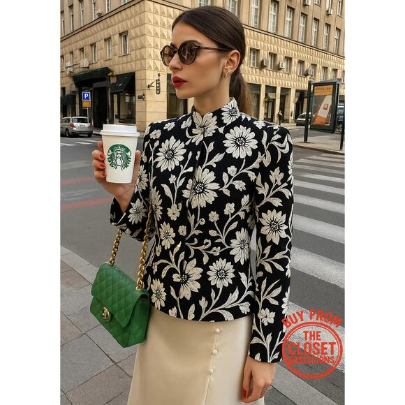 ZARA Floral Jacquard Blazer NWT | Black White Textured Jacket - Picture 5 of 16